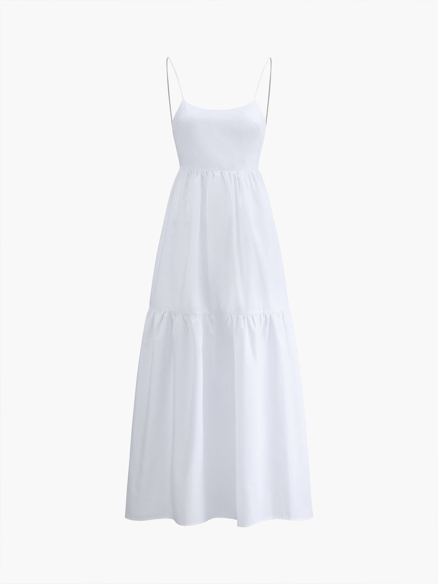 Women's Backless Maxi Fall Wedding Guest Dress Tiered Spaghetti Strap