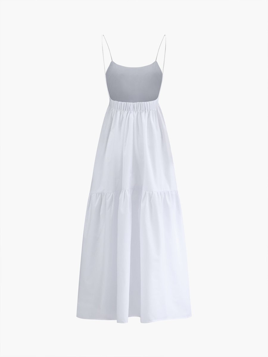 Women's Backless Maxi Fall Wedding Guest Dress Tiered Spaghetti Strap