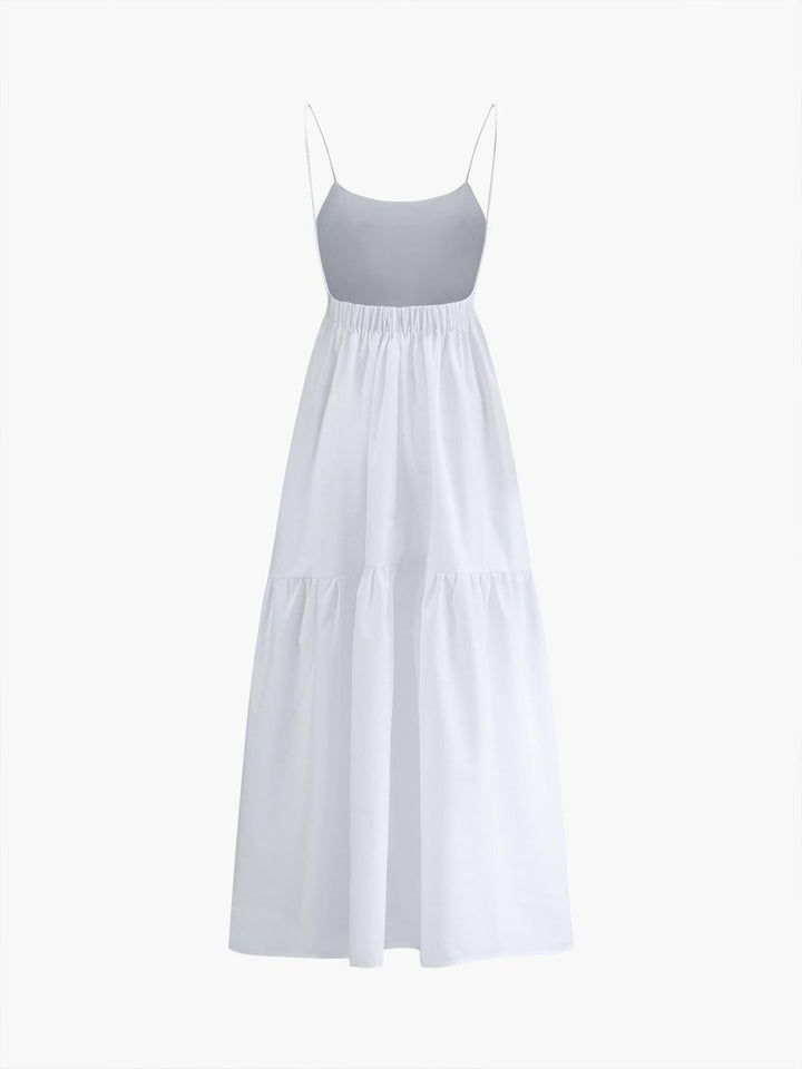 Women's Backless Maxi Fall Wedding Guest Dress Tiered Spaghetti Strap