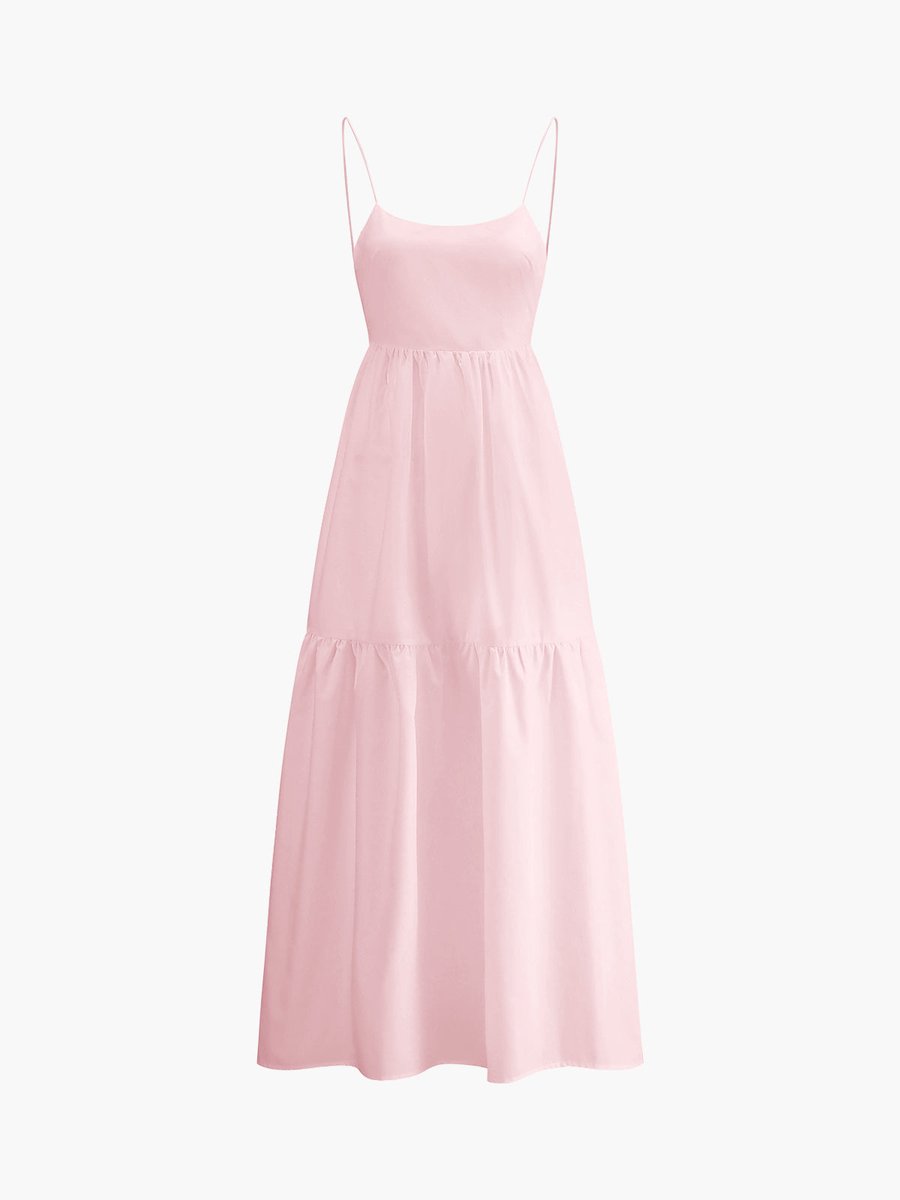 Women's Backless Maxi Fall Wedding Guest Dress Tiered Spaghetti Strap
