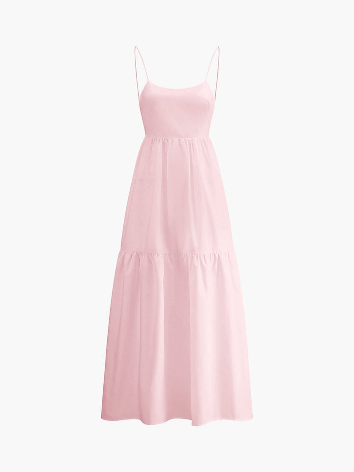 Women's Backless Maxi Fall Wedding Guest Dress Tiered Spaghetti Strap