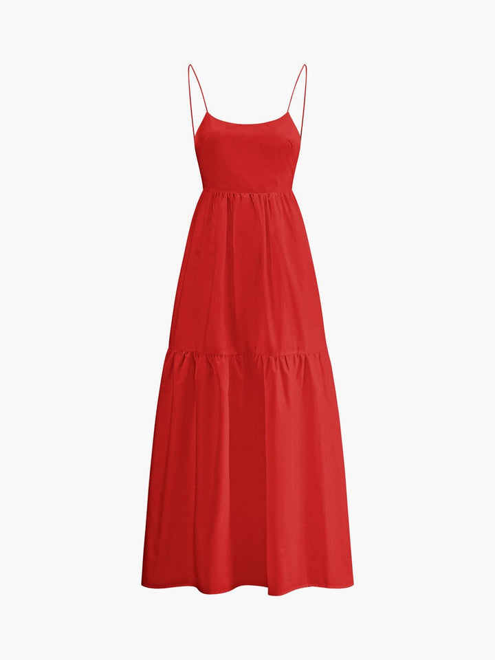 Women's Backless Maxi Fall Wedding Guest Dress Tiered Spaghetti Strap