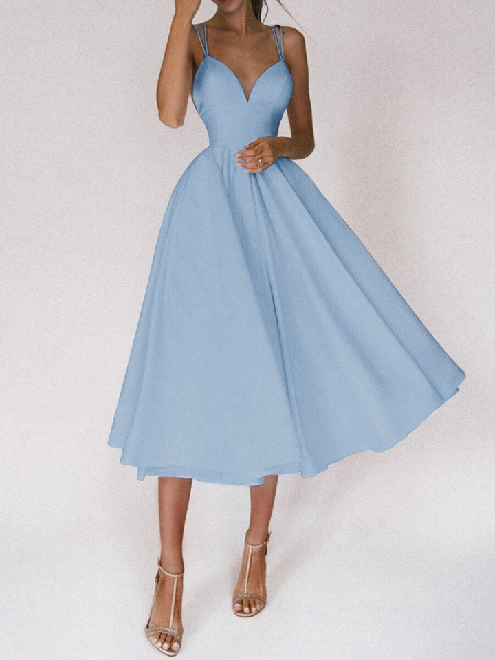 Women's Backless Spaghetti Strap Flared Fall Midi Dress