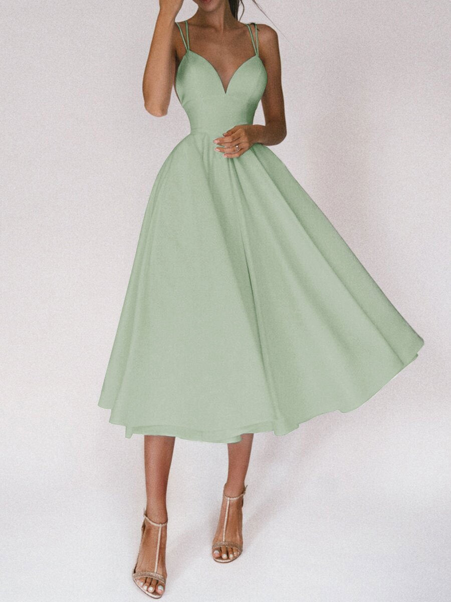 Women's Backless Spaghetti Strap Flared Fall Midi Dress
