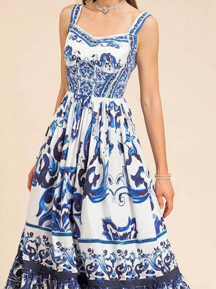 Women's Baroque Print Sleeveless Fall Midi Dress