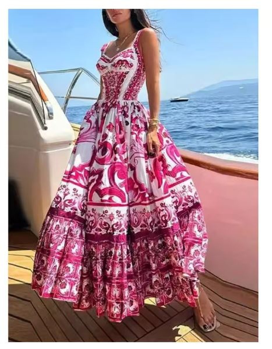 Women's Baroque Print Sleeveless Fall Midi Dress