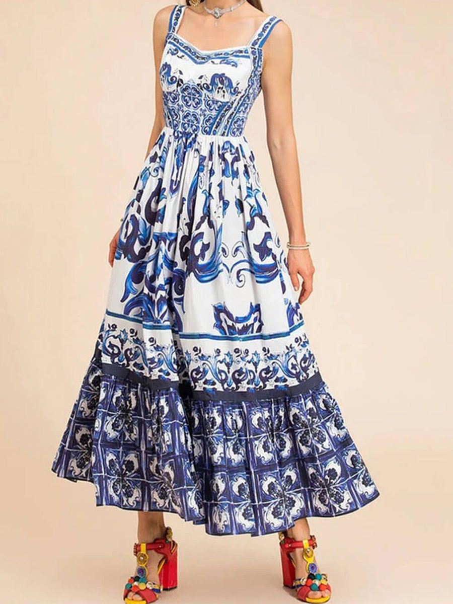 Women's Baroque Print Sleeveless Fall Midi Dress