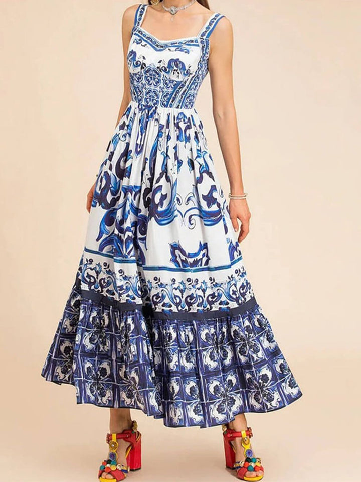 Women's Baroque Print Sleeveless Fall Midi Dress