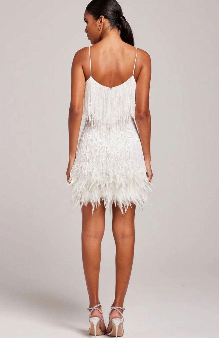 Women's Beaded Fringe Feather-Hem Mini Cocktail Dress