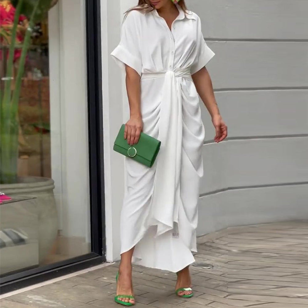 Women's Belted Button-Down Printed Fall Midi Dress