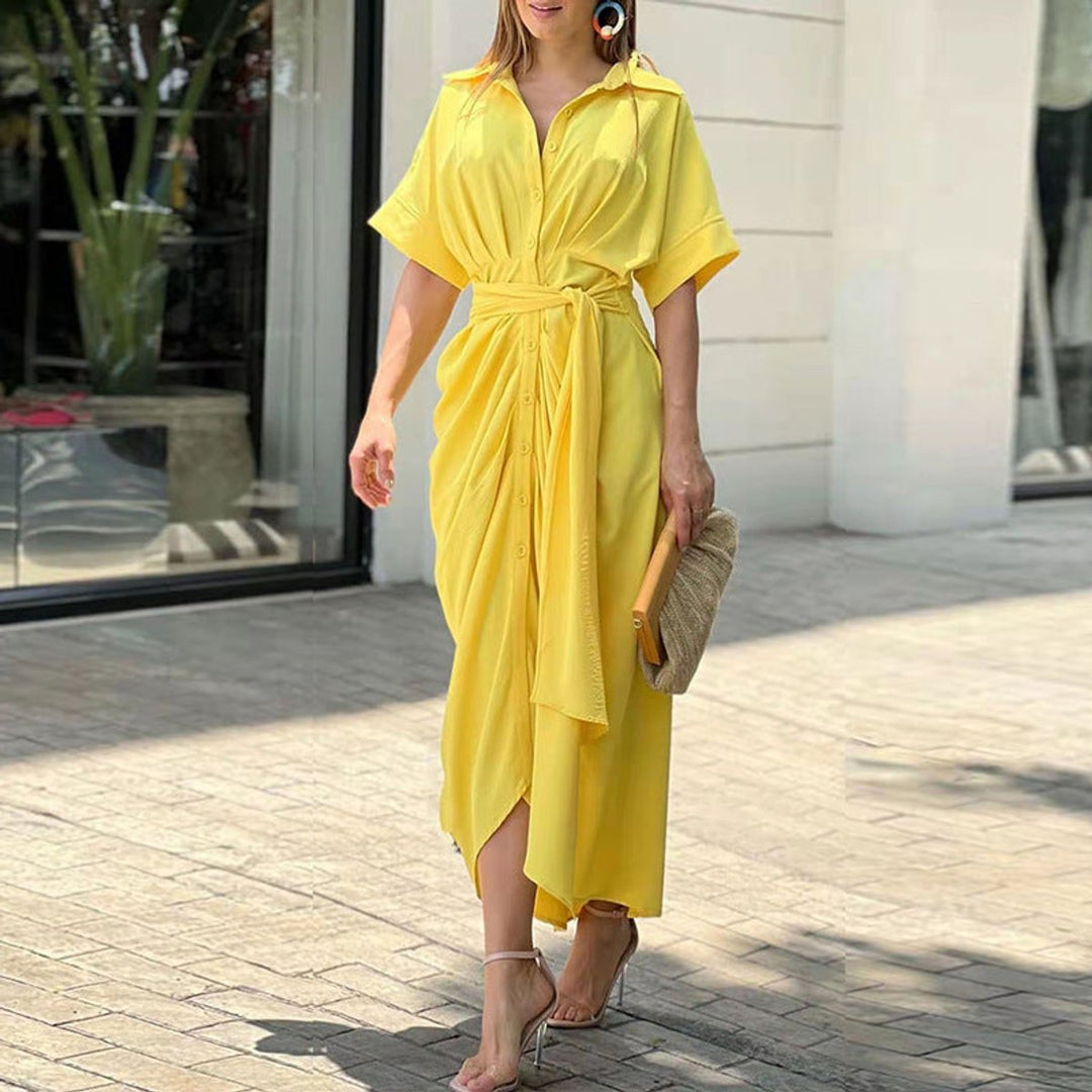 Women's Belted Button-Down Printed Fall Midi Dress
