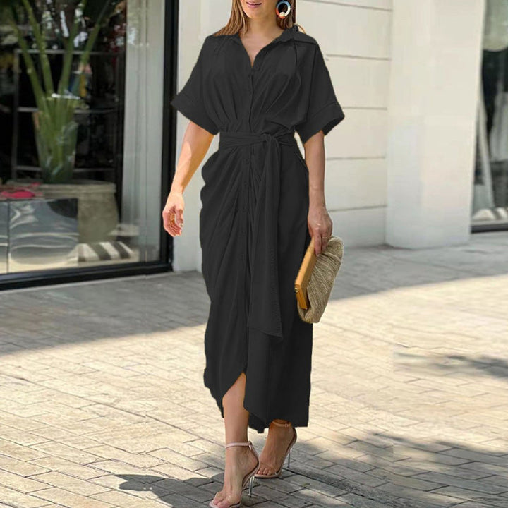 Women's Belted Button-Down Printed Fall Midi Dress