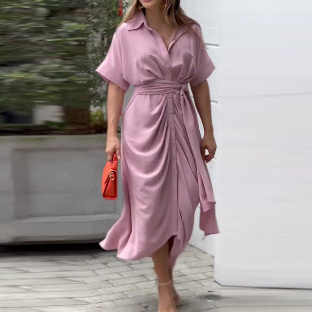 Women's Belted Button-Down Printed Fall Midi Dress