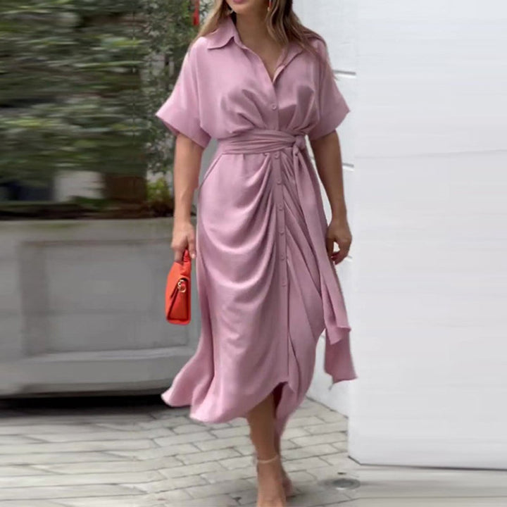 Women's Belted Button-Down Printed Fall Midi Dress