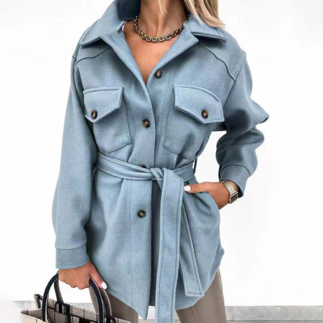 Women's Belted Button-Front Wool-Blend Trench Coat