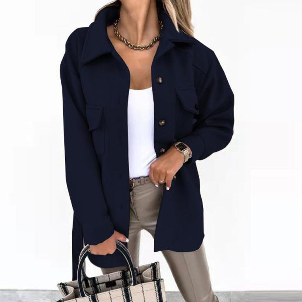 Women's Belted Button-Front Wool-Blend Trench Coat