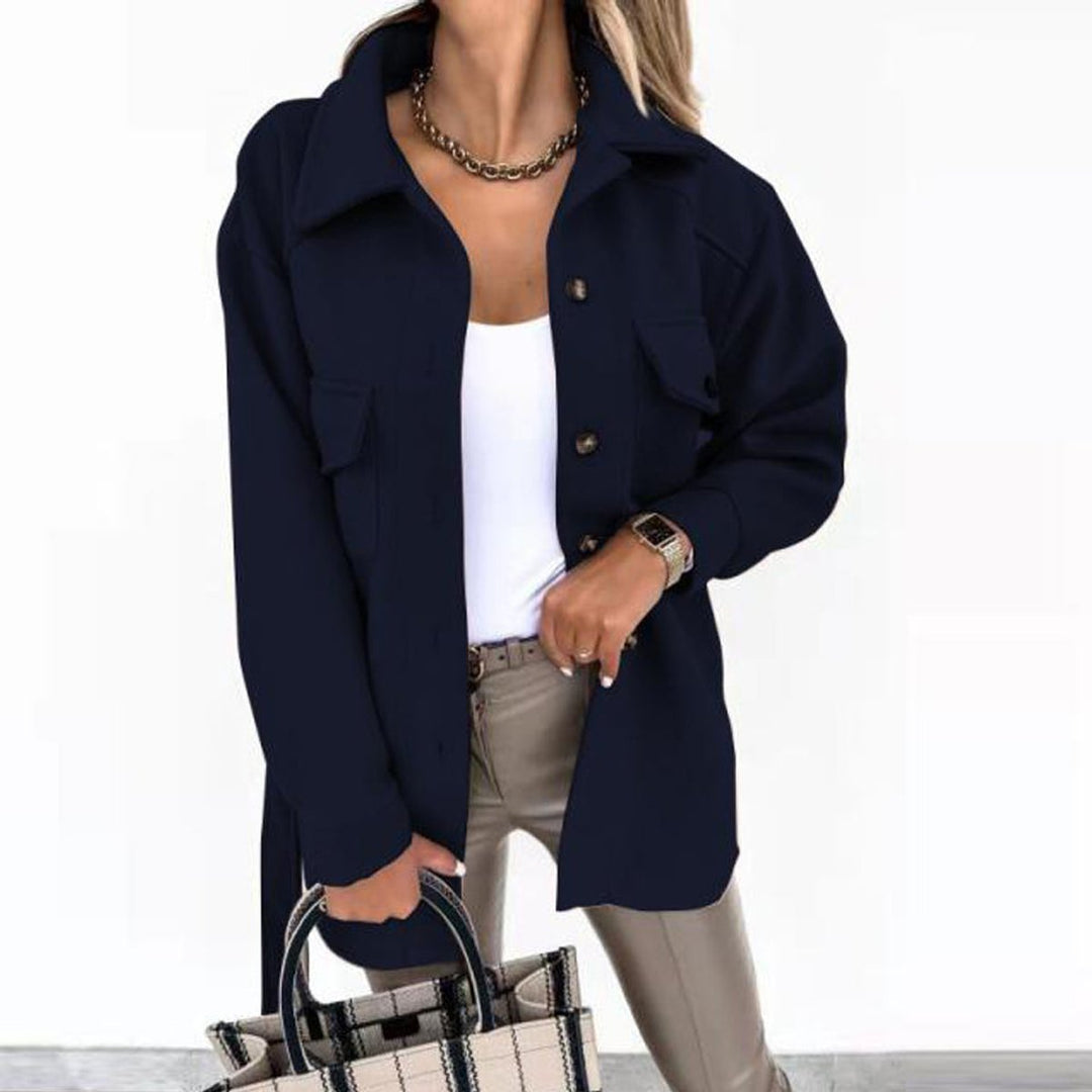 Women's Belted Button-Front Wool-Blend Trench Coat
