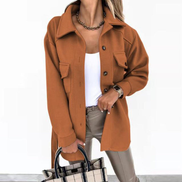 Women's Belted Button-Front Wool-Blend Trench Coat