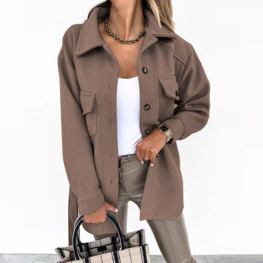 Women's Belted Button-Front Wool-Blend Trench Coat