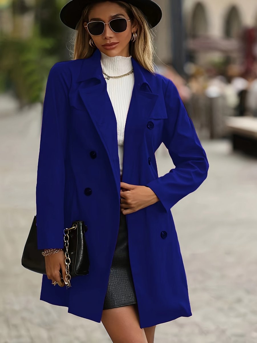 Women's Belted Double-Breasted Long-Sleeve Trench Coat