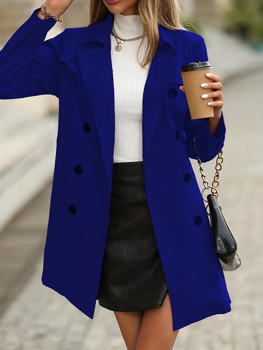 Women's Belted Double-Breasted Long-Sleeve Trench Coat