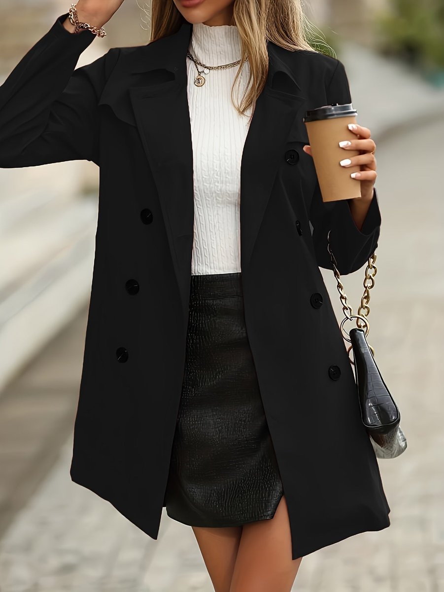Women's Belted Double-Breasted Long-Sleeve Trench Coat