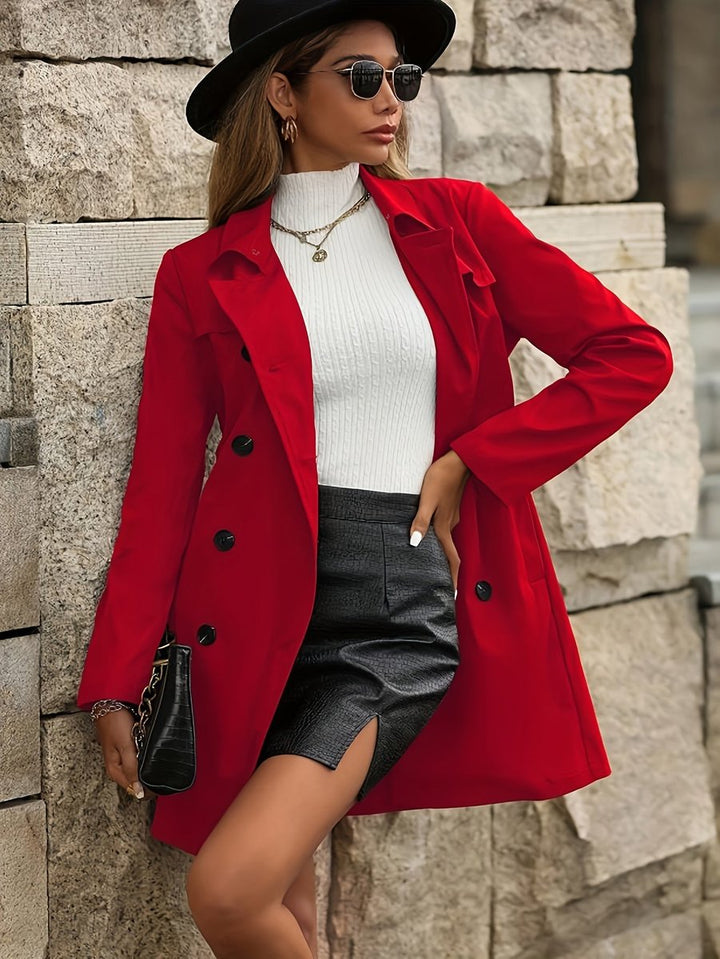 Women's Belted Double-Breasted Long-Sleeve Trench Coat