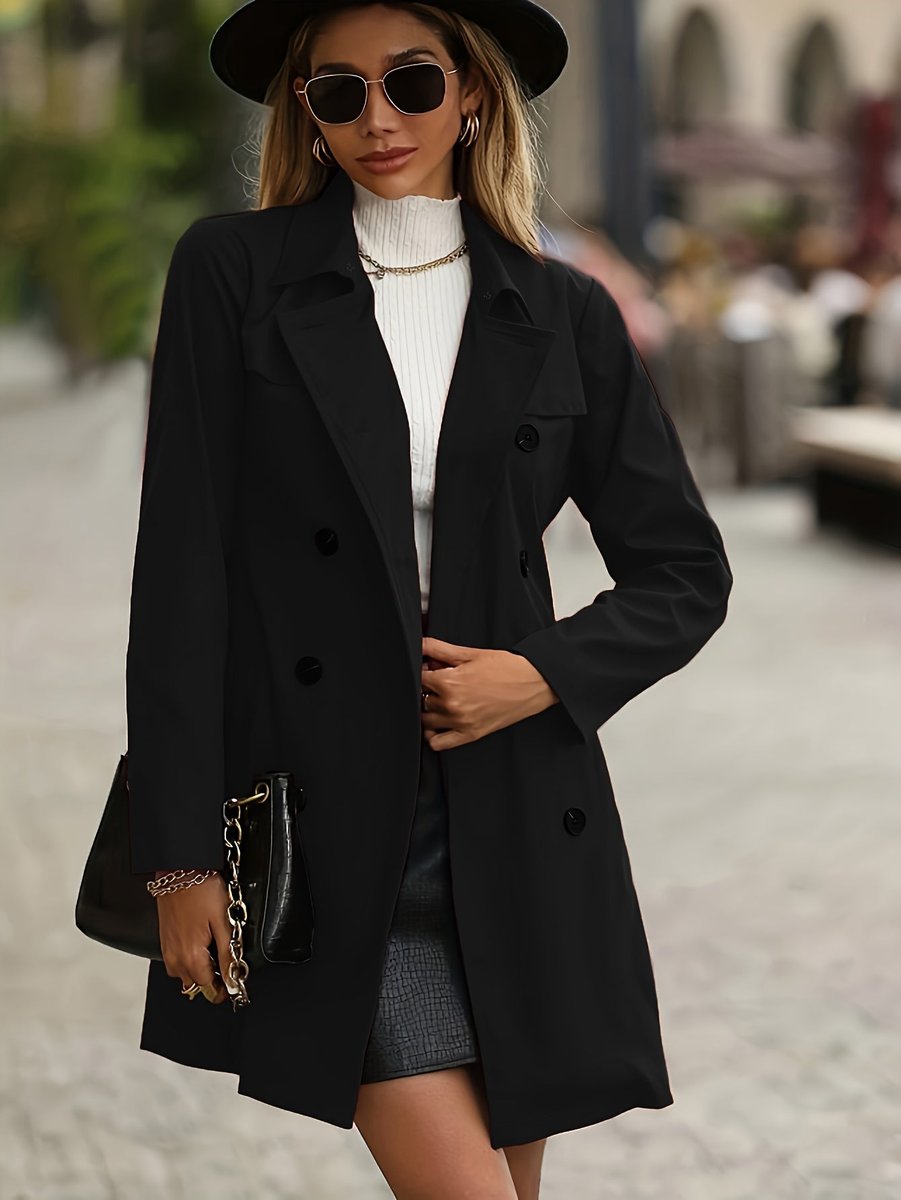 Women's Belted Double-Breasted Long-Sleeve Trench Coat