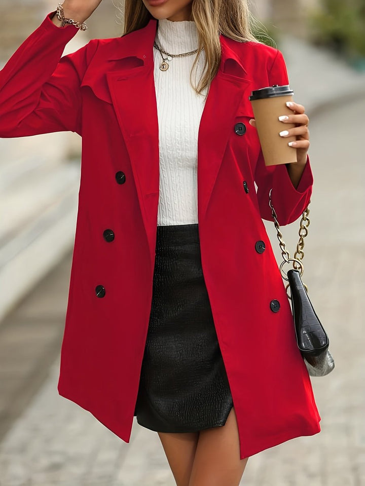 Women's Belted Double-Breasted Long-Sleeve Trench Coat