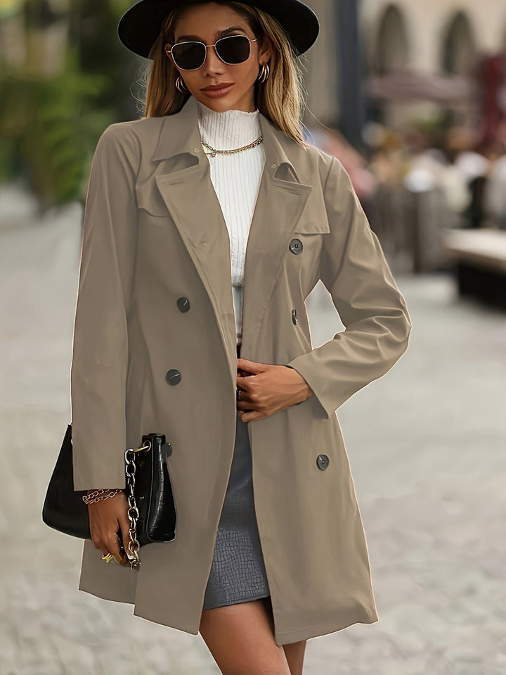 Women's Belted Double-Breasted Long-Sleeve Trench Coat