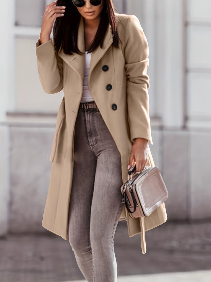 Women's Belted Double-Breasted Wool-Blend Trench Coat