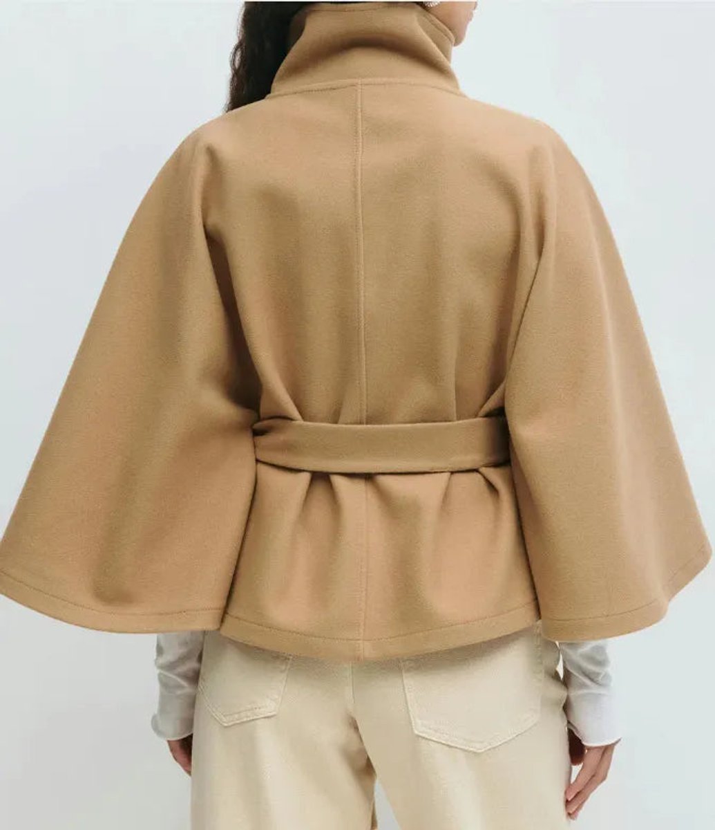Women's Belted High-Neck Cape-Sleeve Trench Coat