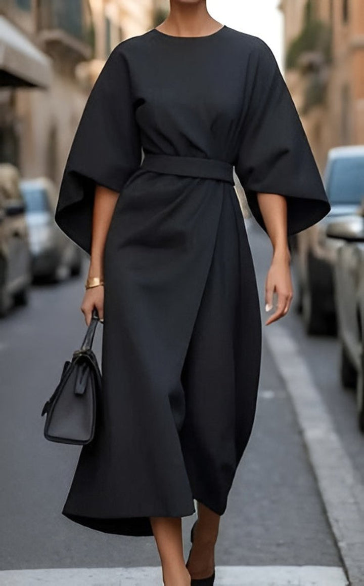 Women's Belted Kimono-Sleeve Midi Formal Dress