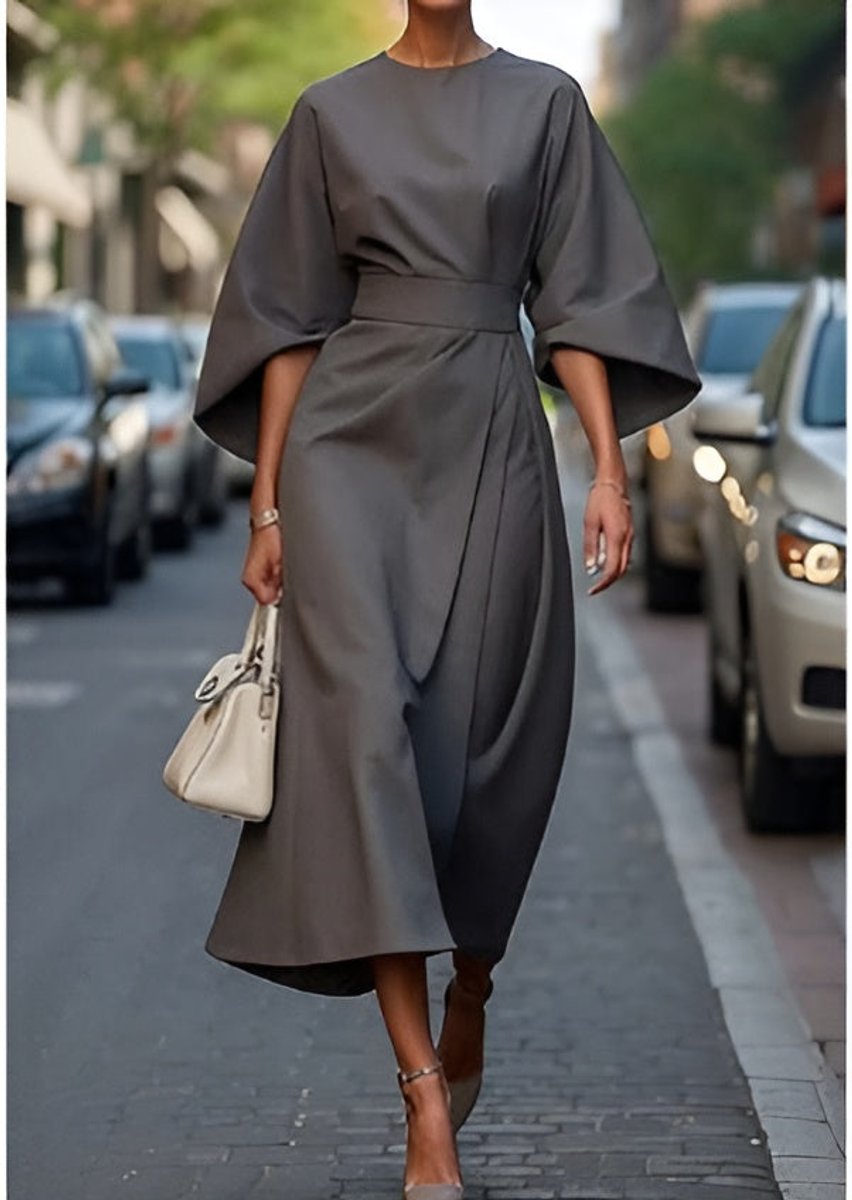 Women's Belted Kimono-Sleeve Midi Formal Dress