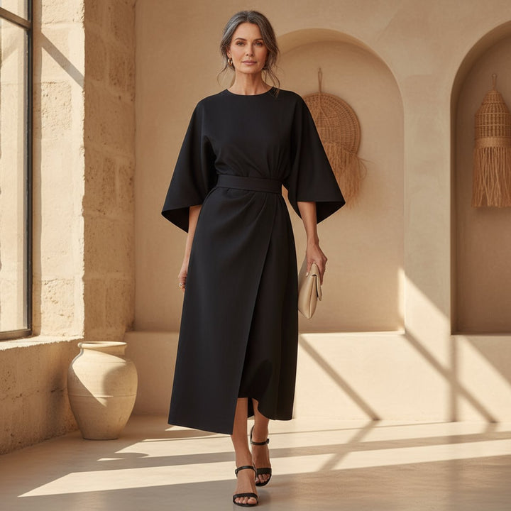 Women's Belted Kimono-Sleeve Midi Formal Dress