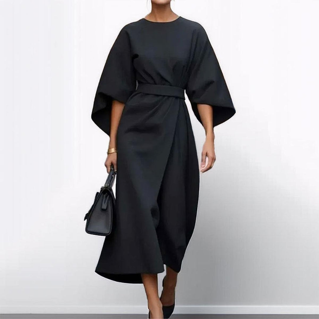 Women's Belted Kimono-Sleeve Satin Maxi Formal Dress