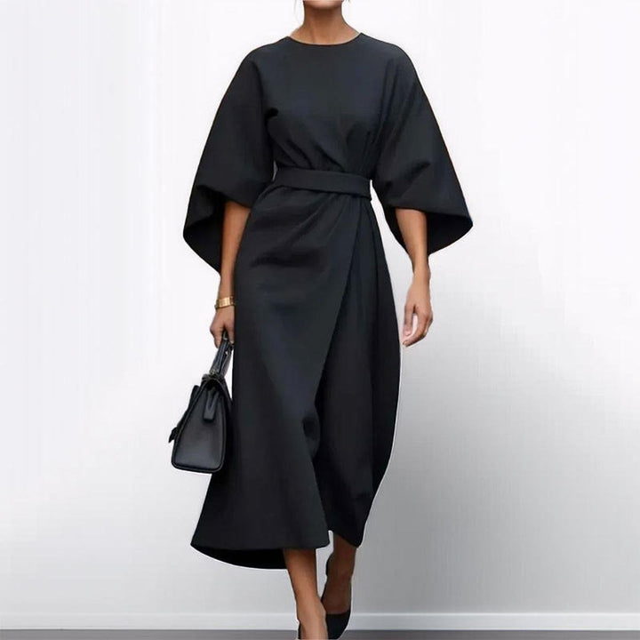 Women's Belted Kimono-Sleeve Satin Maxi Formal Dress