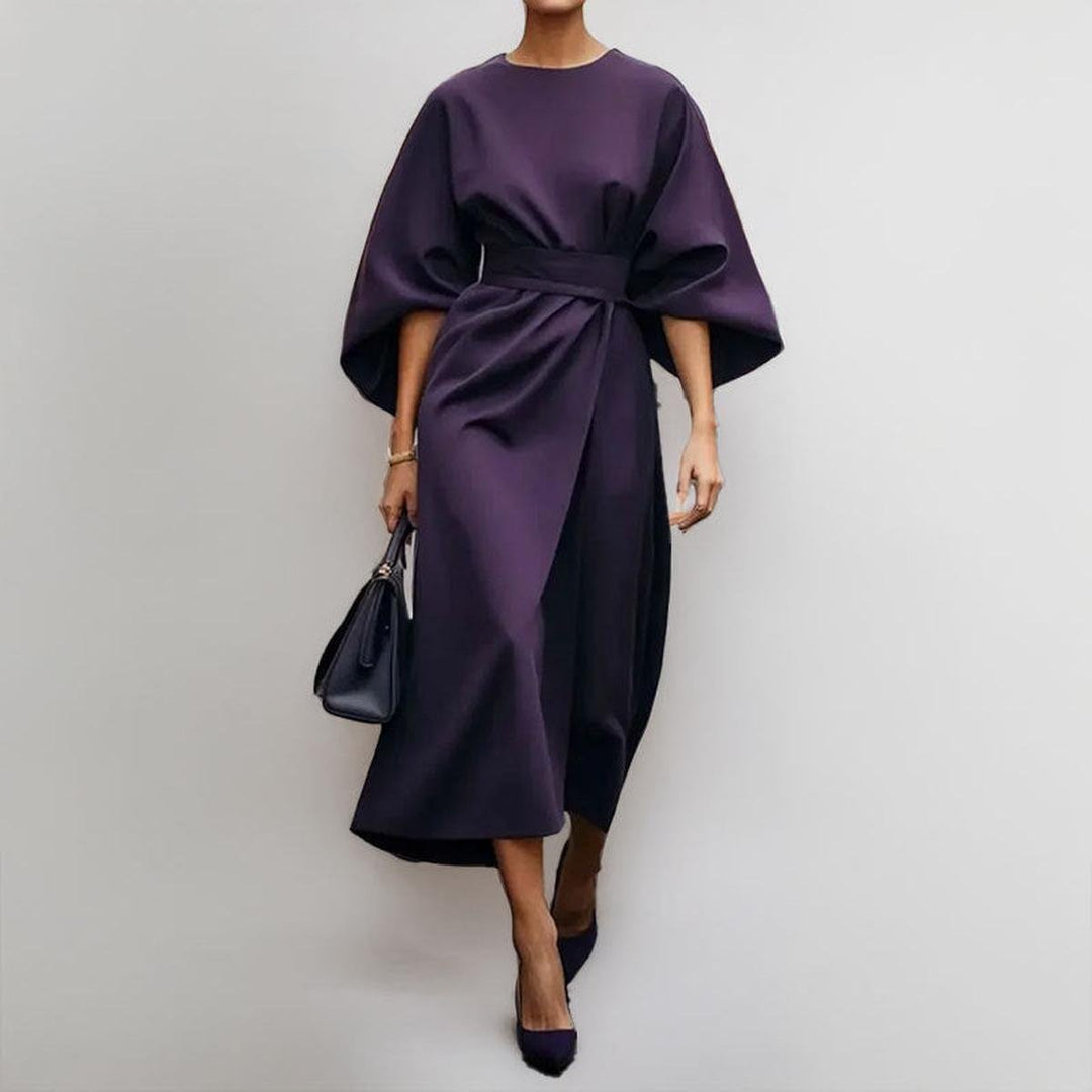 Women's Belted Kimono-Sleeve Satin Maxi Formal Dress