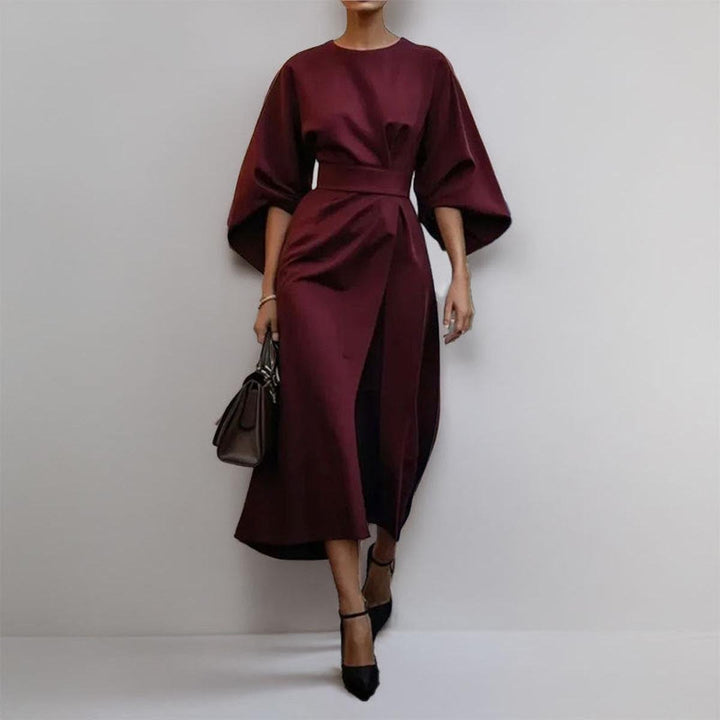 Women's Belted Kimono-Sleeve Satin Maxi Formal Dress