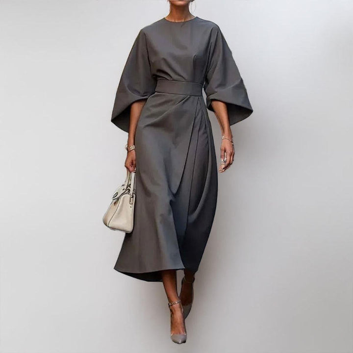 Women's Belted Kimono-Sleeve Satin Maxi Formal Dress