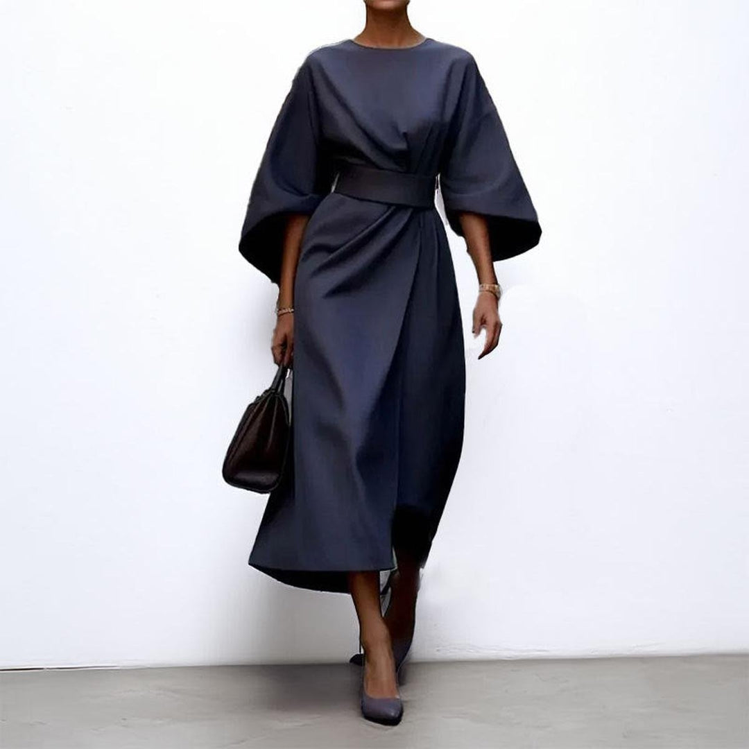 Women's Belted Kimono-Sleeve Satin Maxi Formal Dress