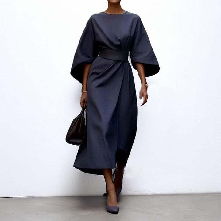 Women's Belted Kimono-Sleeve Satin Maxi Formal Dress