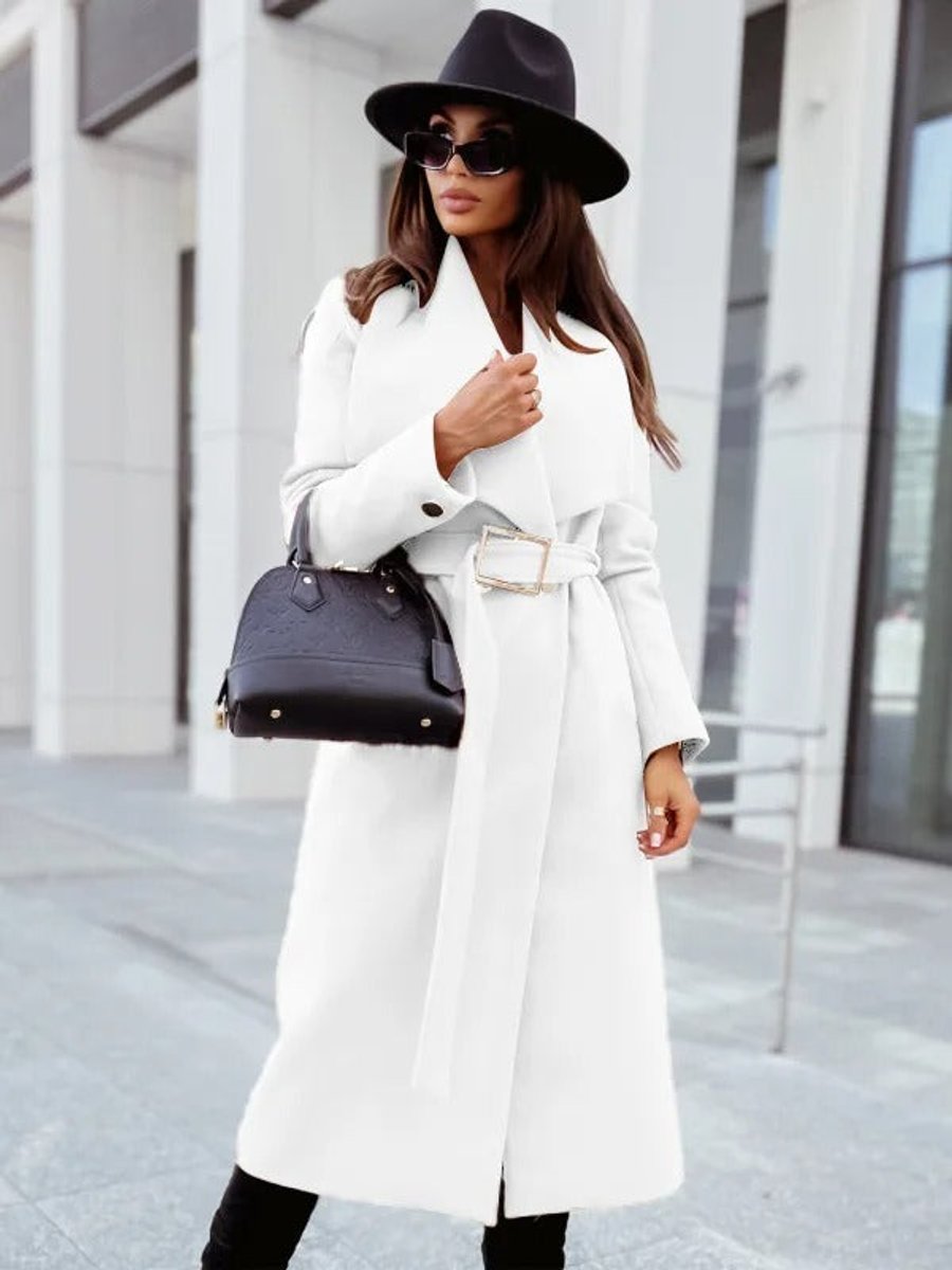 Women's Belted Long-Line V-Neck Wool-Blend Trench Coat