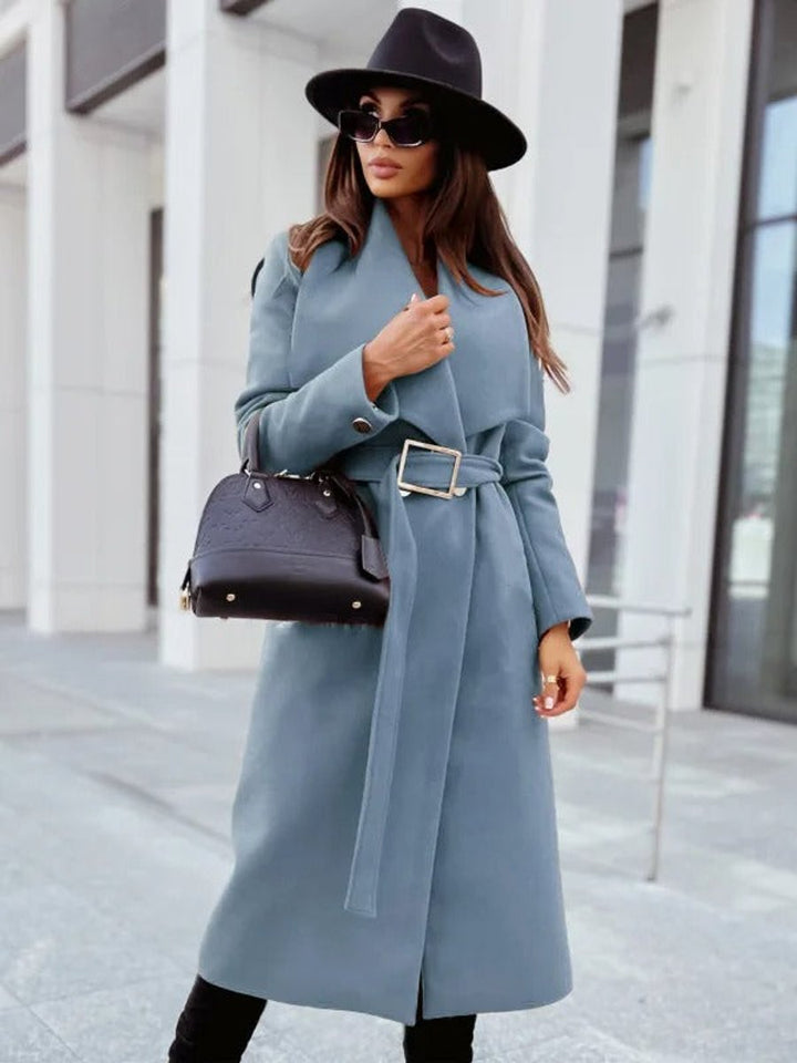 Women's Belted Long-Line V-Neck Wool-Blend Trench Coat