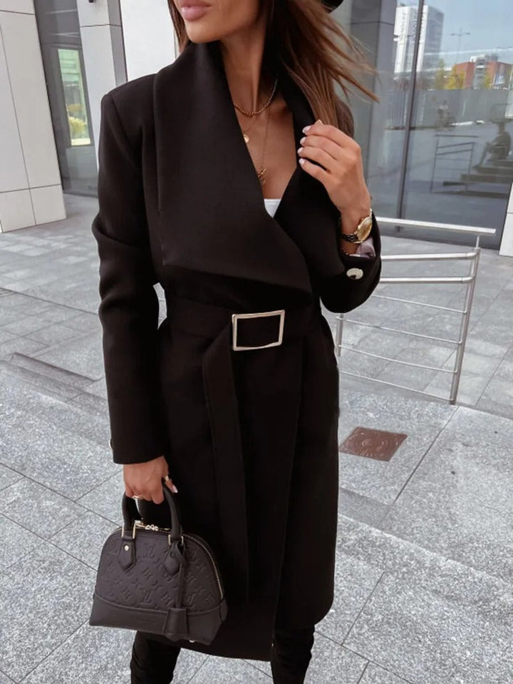 Women's Belted Long-Line V-Neck Wool-Blend Trench Coat