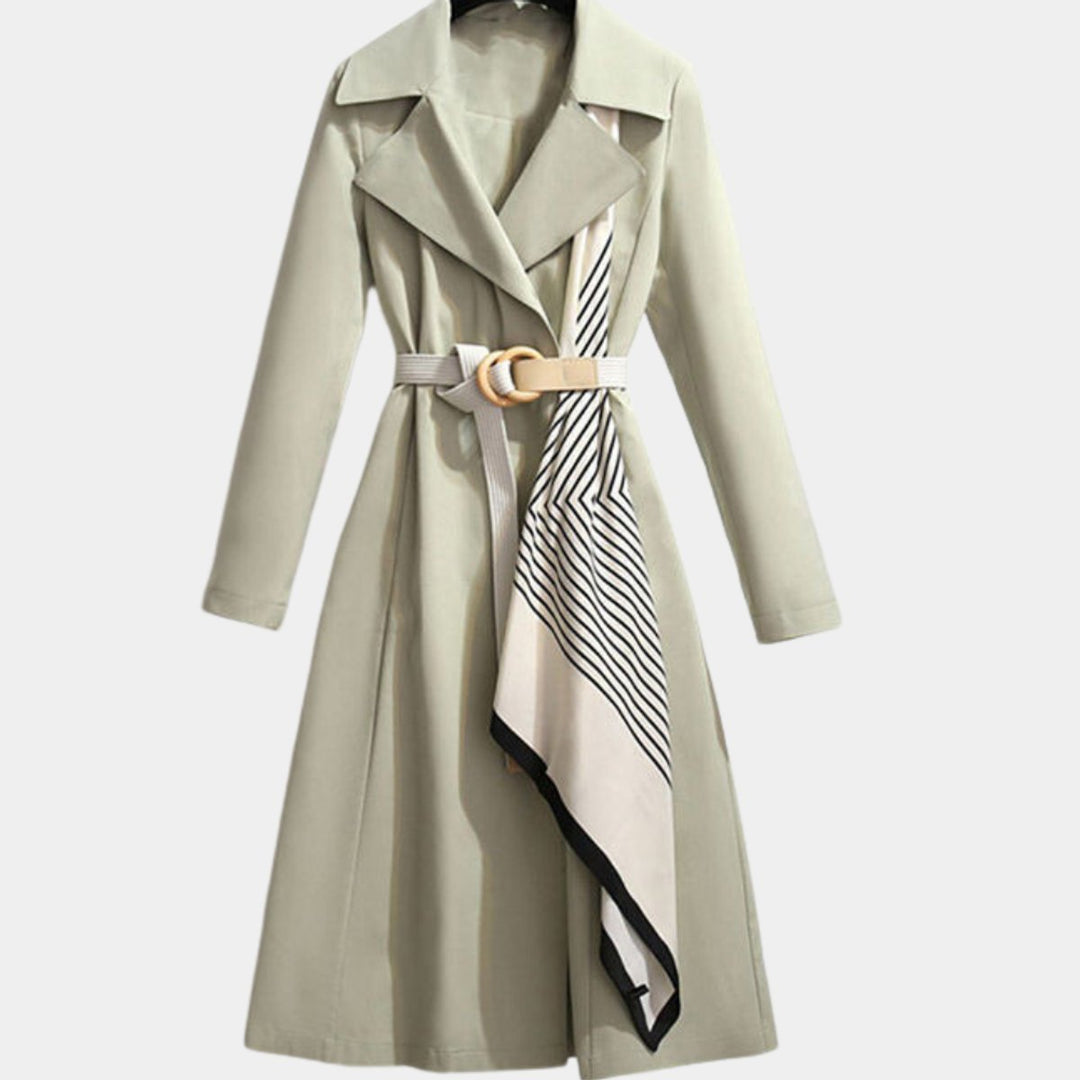 Women's Belted Midi Relaxed-Fit Long-Sleeve Trench Coat - Green