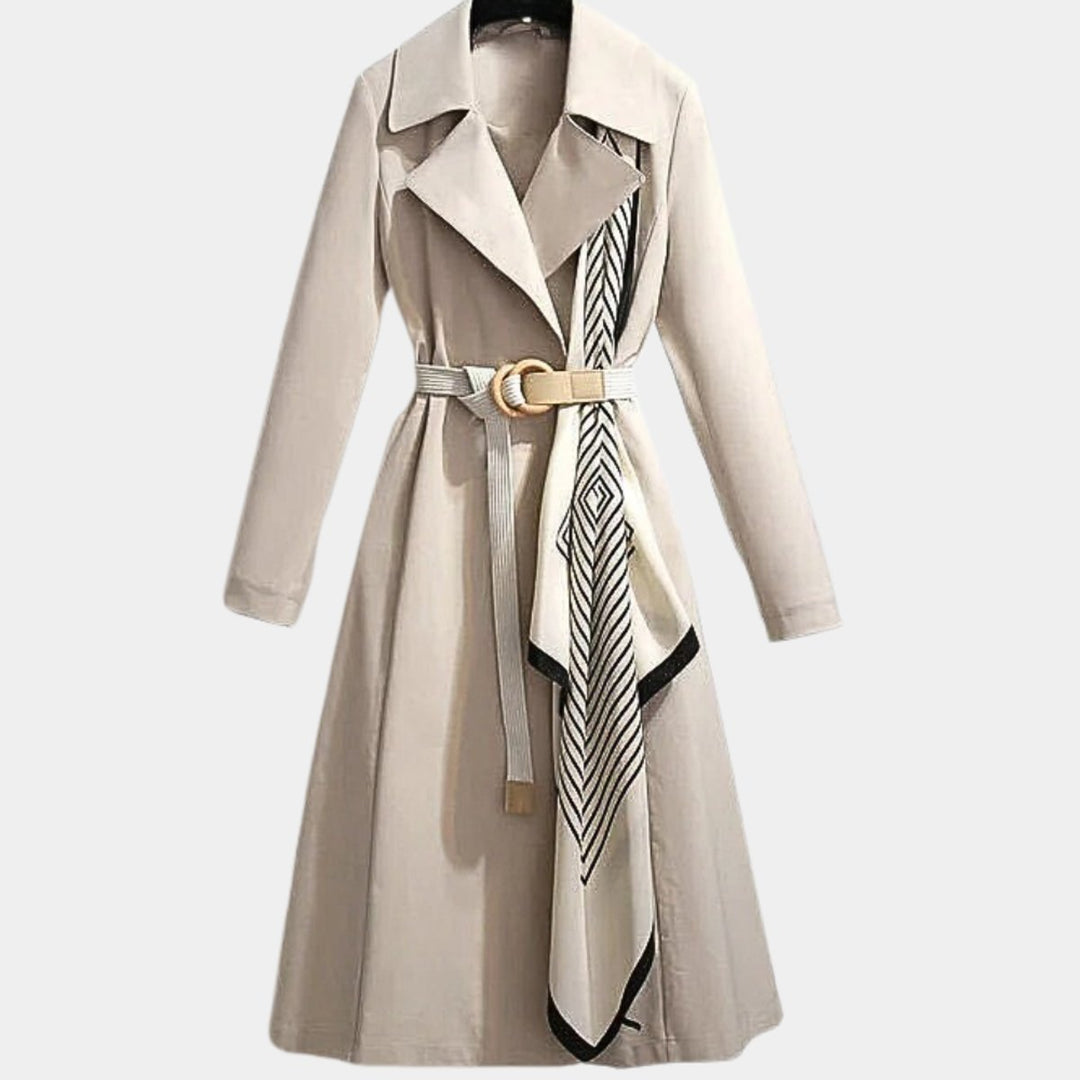 Women's Belted Midi Relaxed-Fit Long-Sleeve Trench Coat - Beige