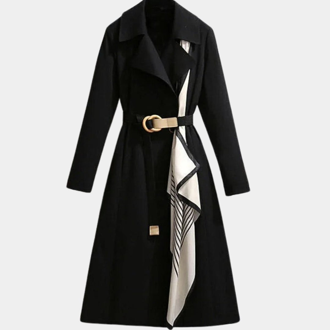 Women's Belted Midi Relaxed-Fit Long-Sleeve Trench Coat - Black
