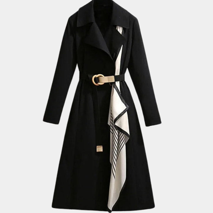 Women's Belted Midi Relaxed-Fit Long-Sleeve Trench Coat - Black