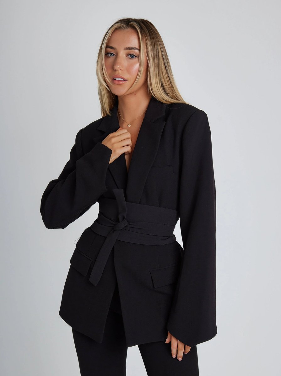Women's Belted Tailored Open-Front Blazer